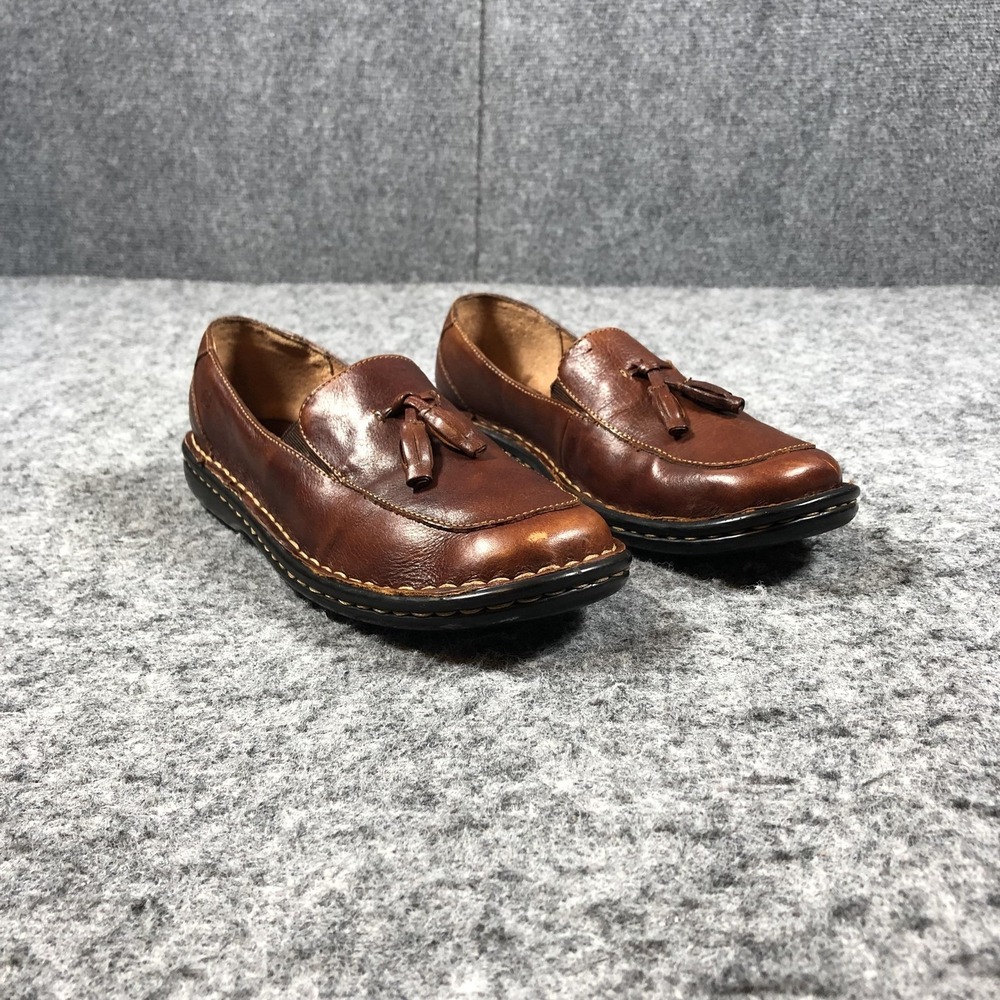 Born Womens 7 Brown Leather Tassel Loafers Slip On Comfort Flats - Picture 1 of 16